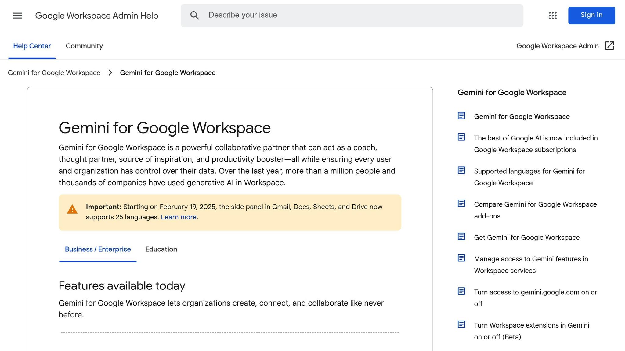 Gemini for Workspace