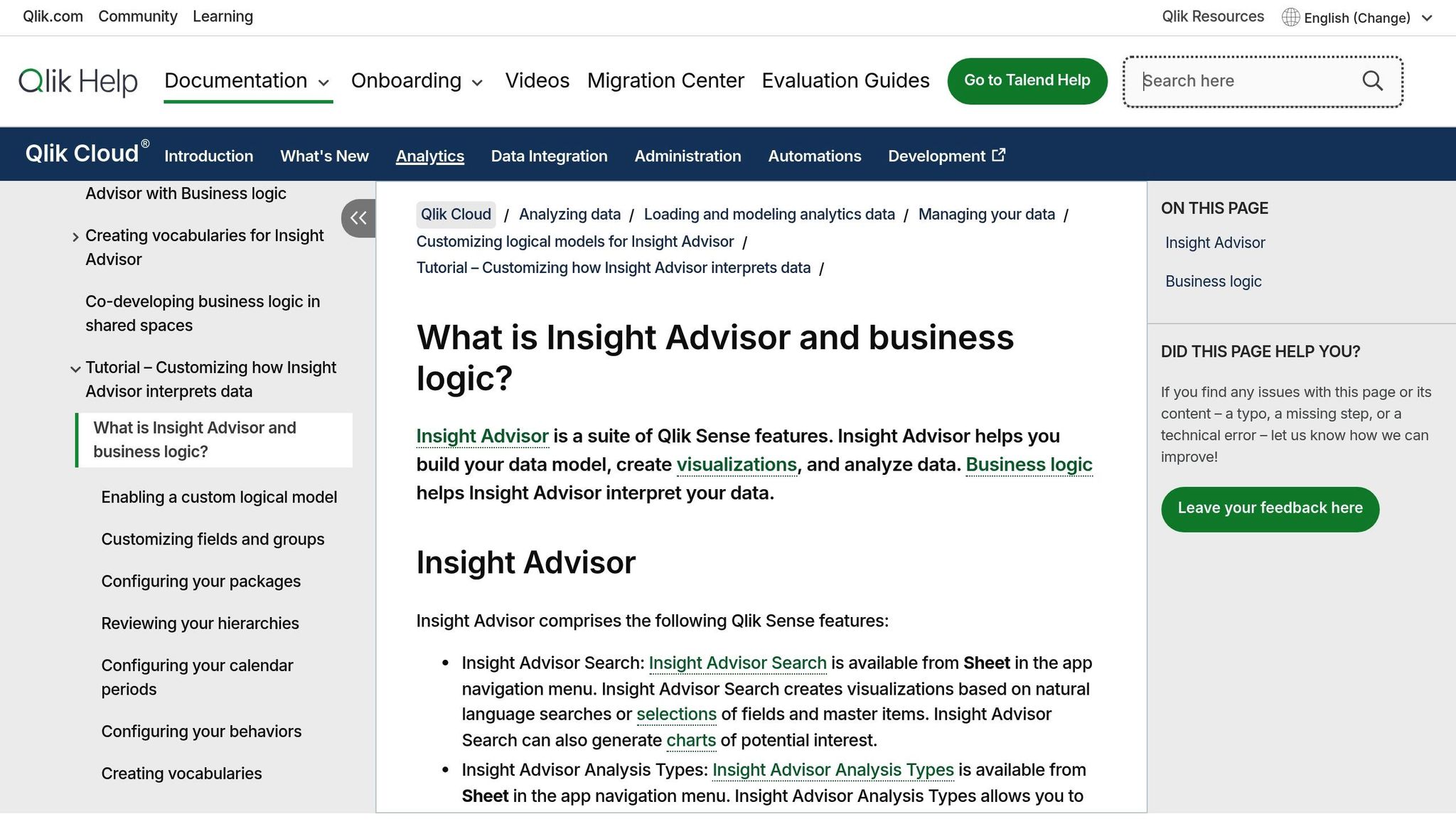 Qlik Insight Advisor