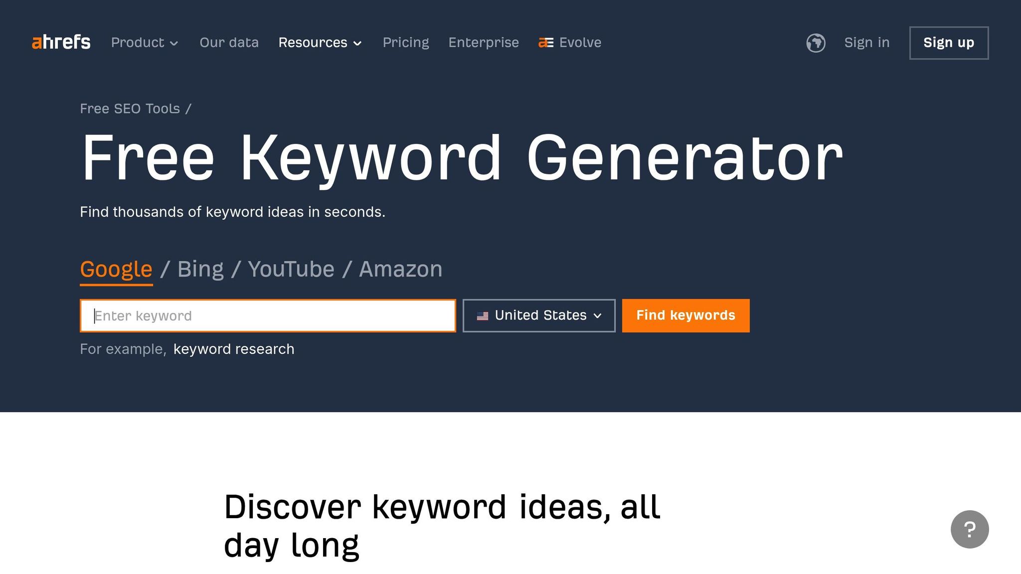 Ahrefs Free Keyword Generator
