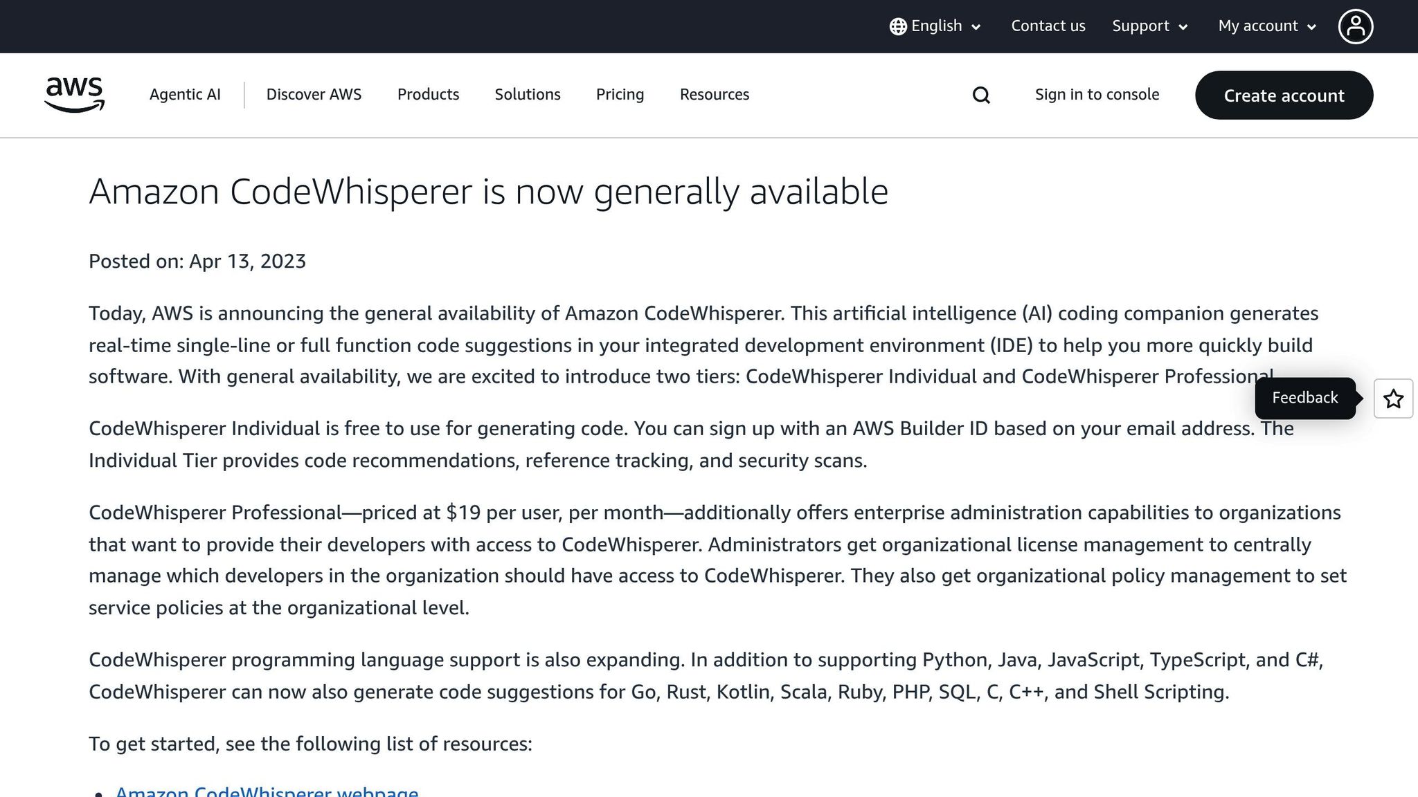 Amazon CodeWhisperer