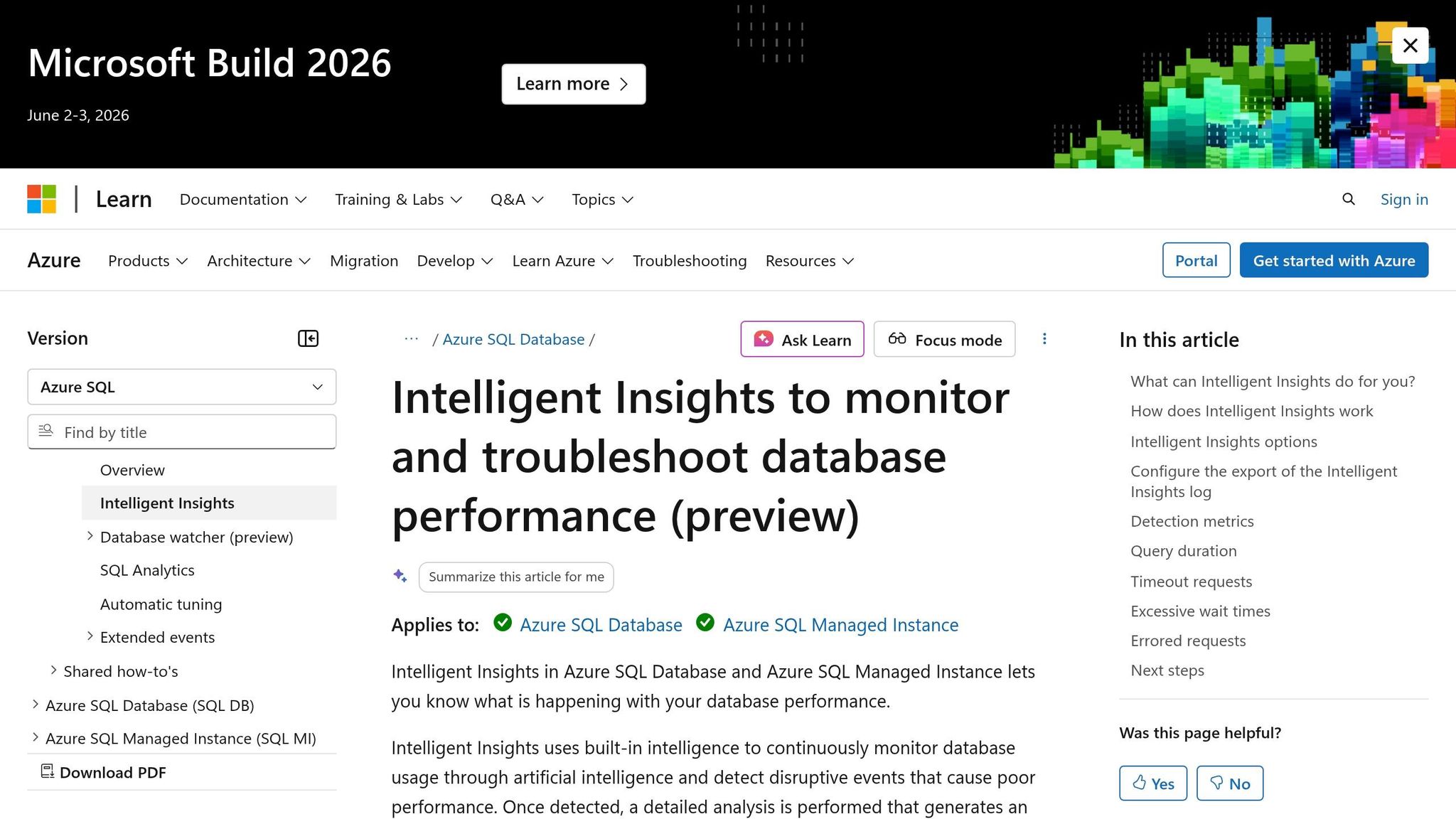 Azure SQL Intelligent Insights