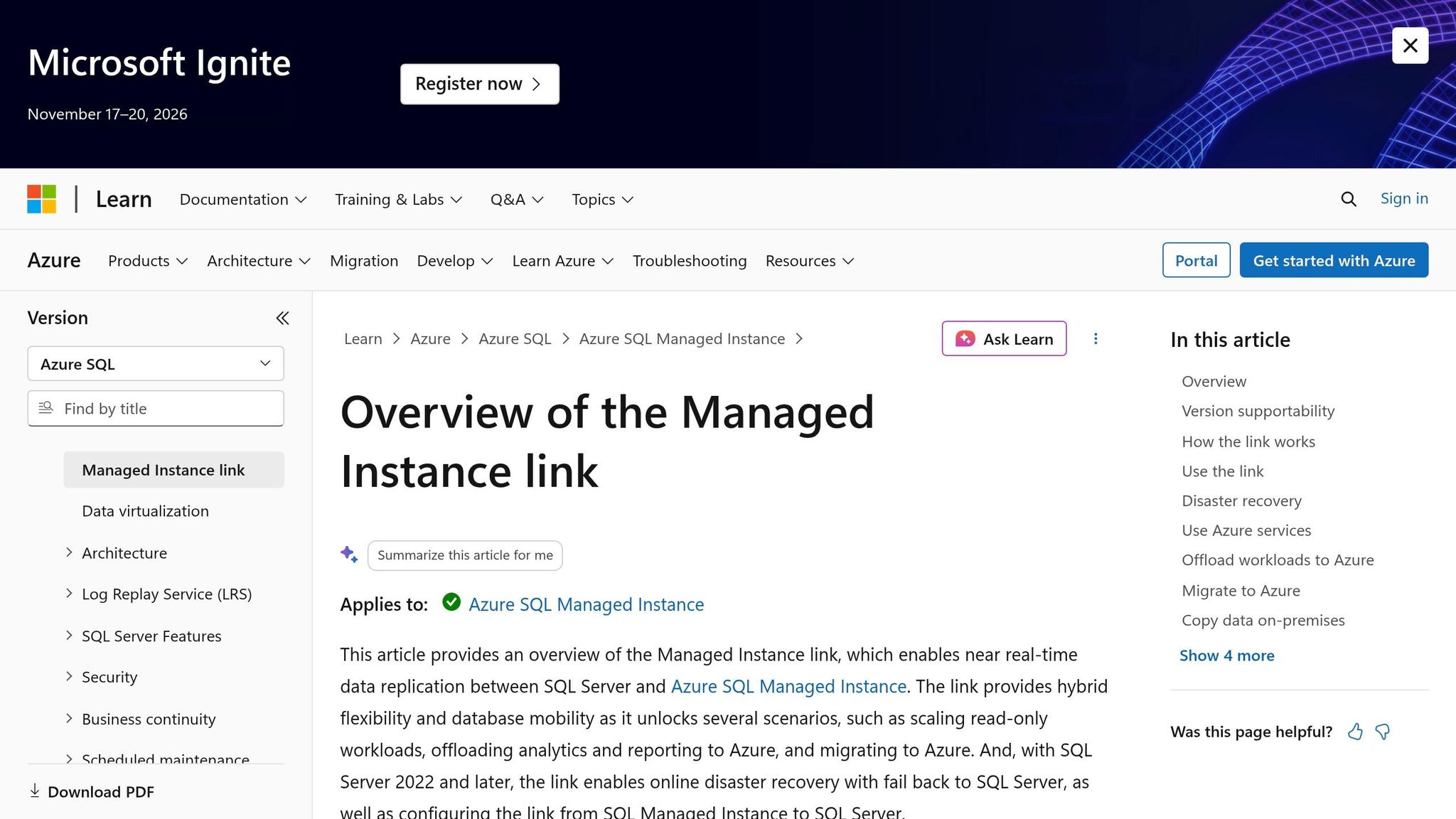 Managed Instance link