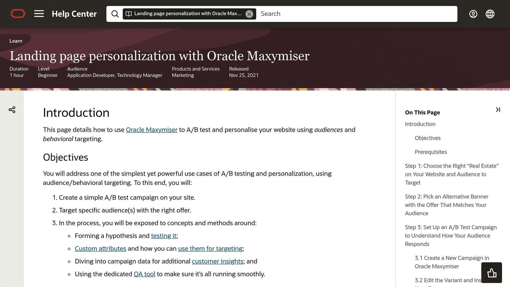 Oracle Maxymiser