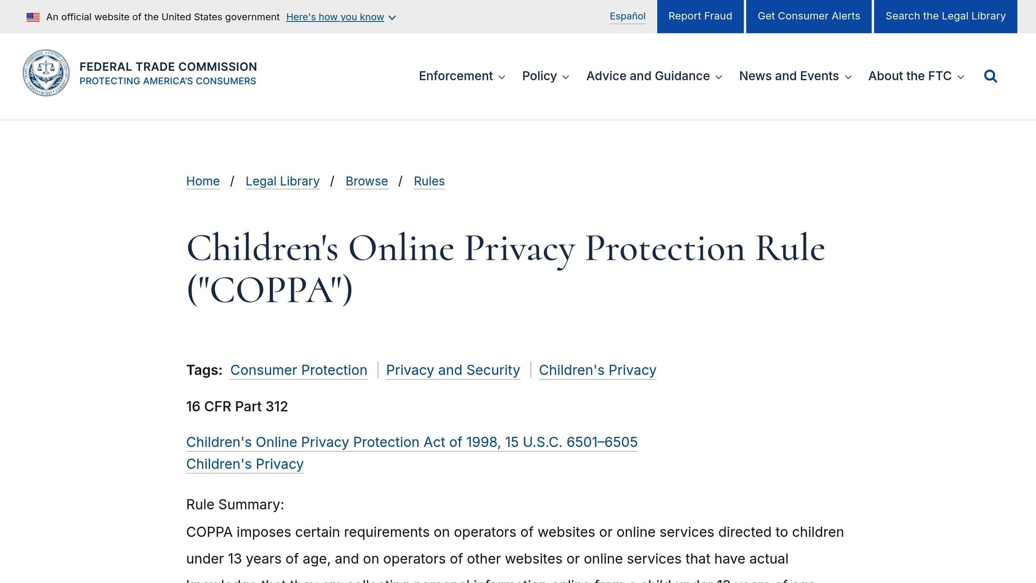 Children's Online Privacy Protection Act