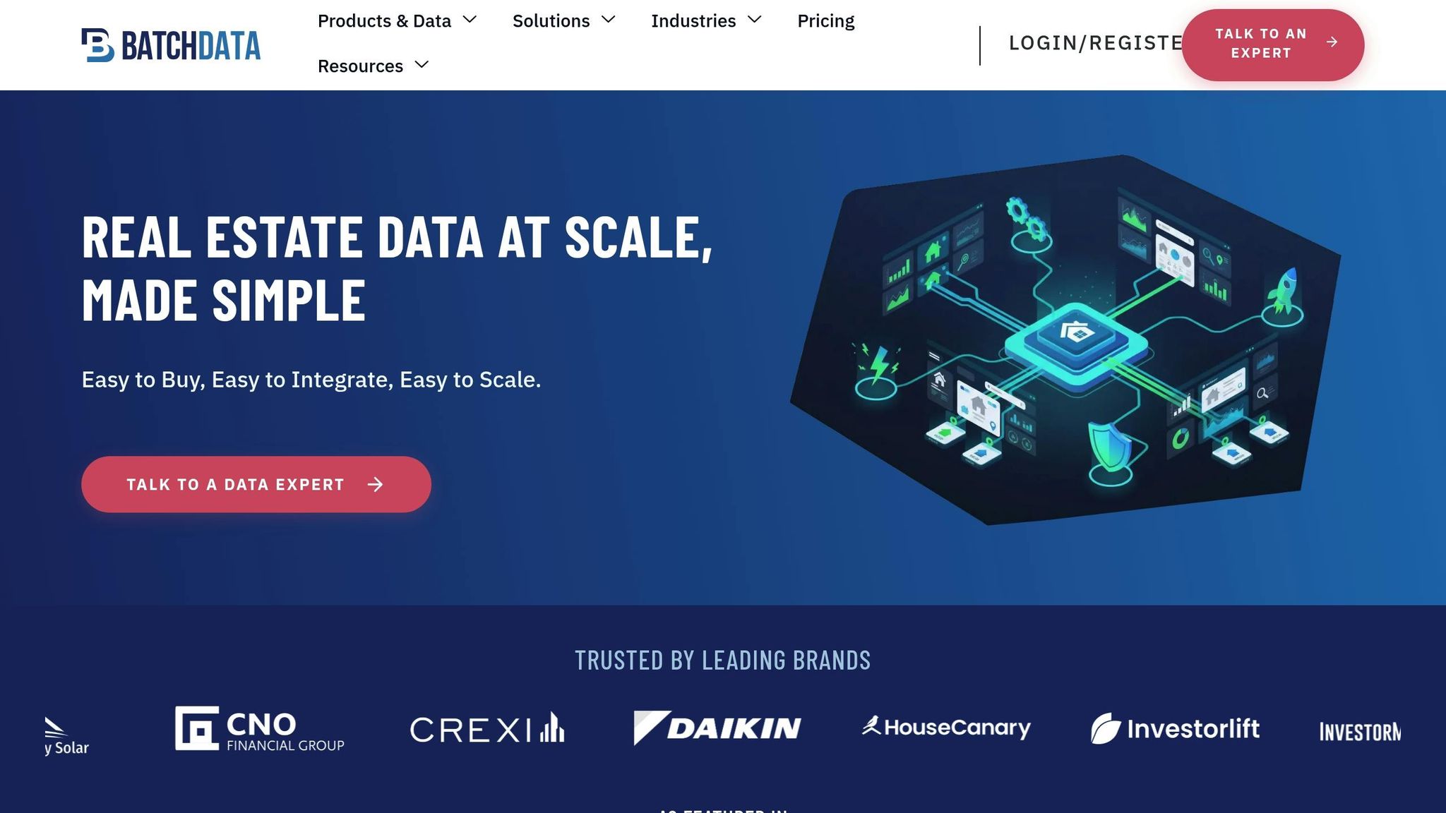 BatchData logo with a modern design, emphasizing real estate data solutions, API integration, and bulk data delivery for property data management.