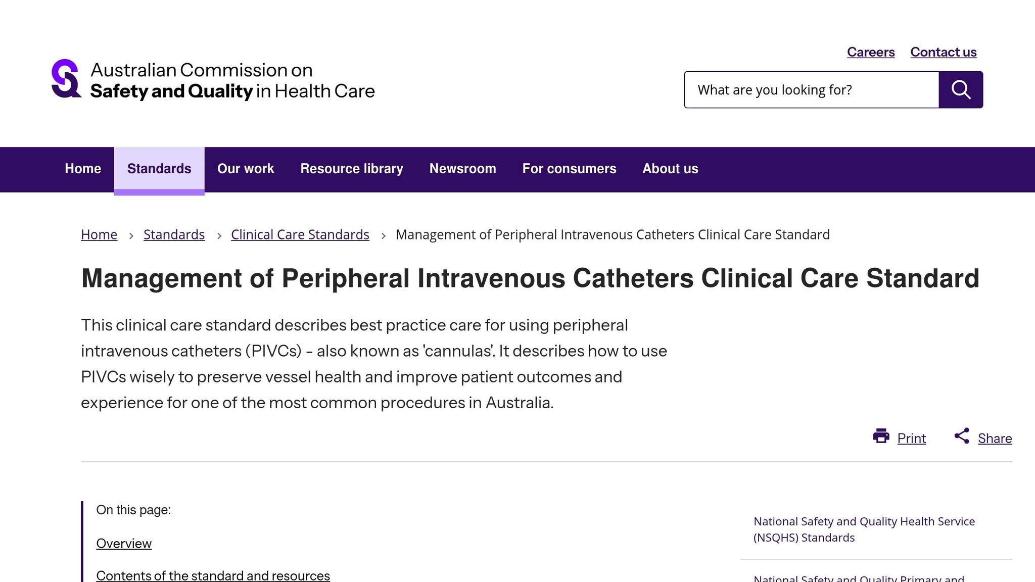 Peripheral Intravenous Catheters Clinical Care Standard