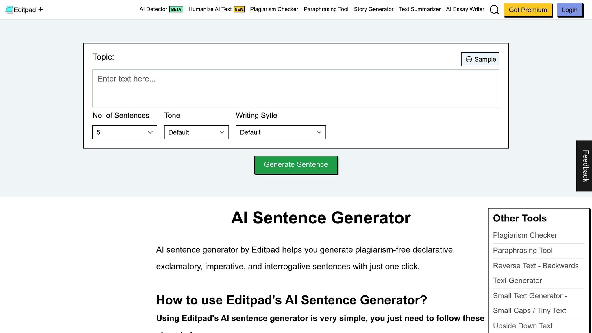 Editpad AI: Sentence Generator
