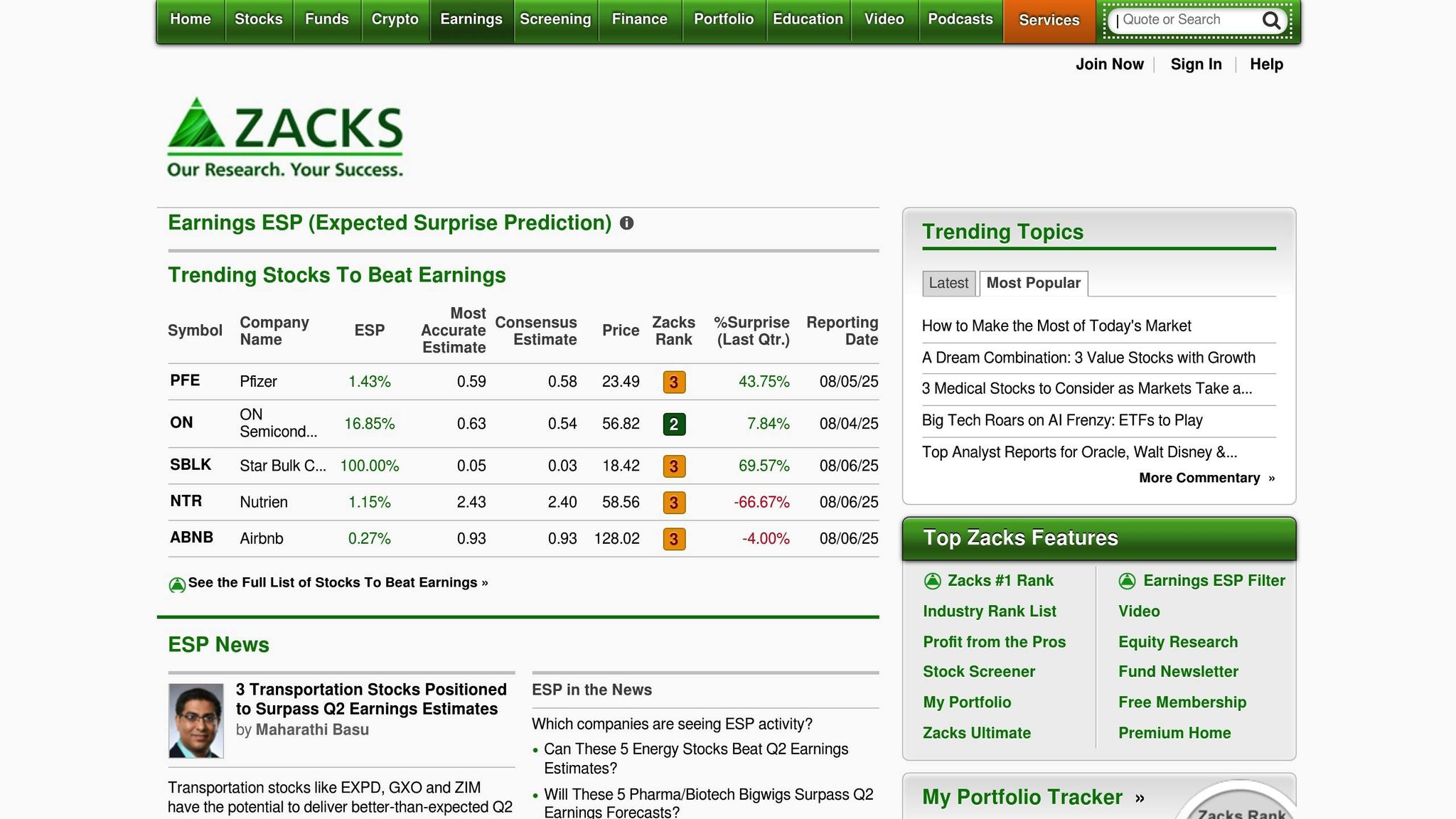 Zacks Earnings ESP