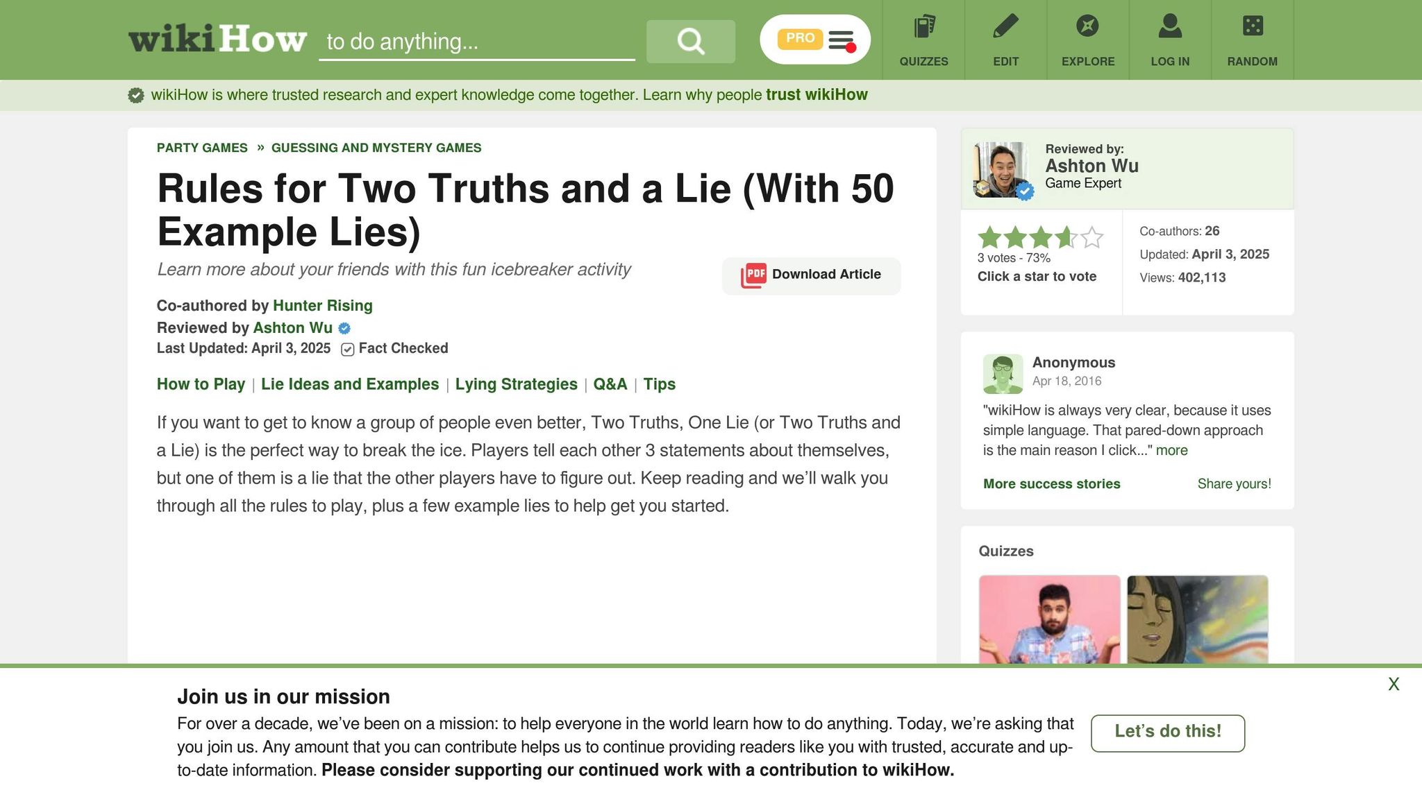 Two Truths and a Lie