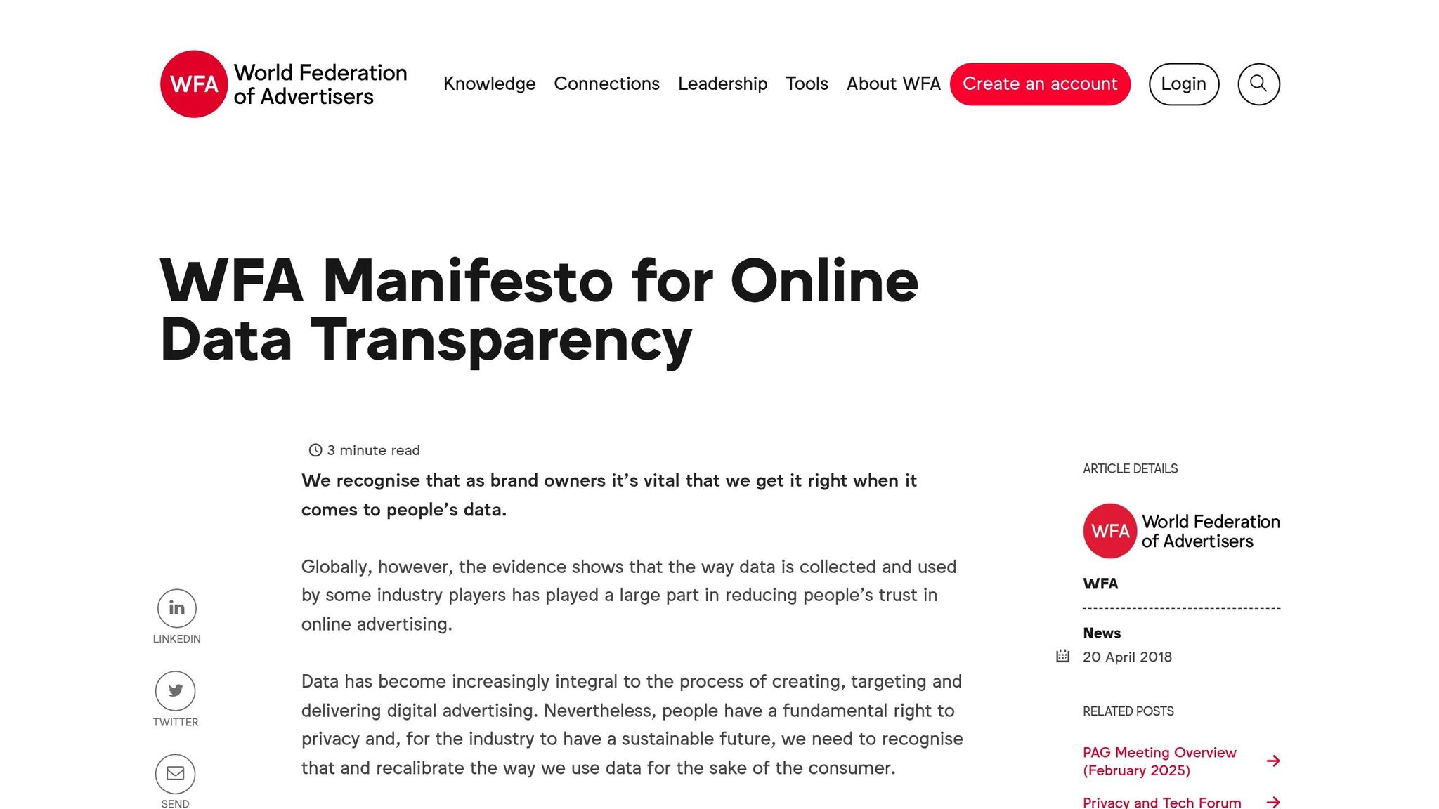 WFA Data Transparency Manifesto