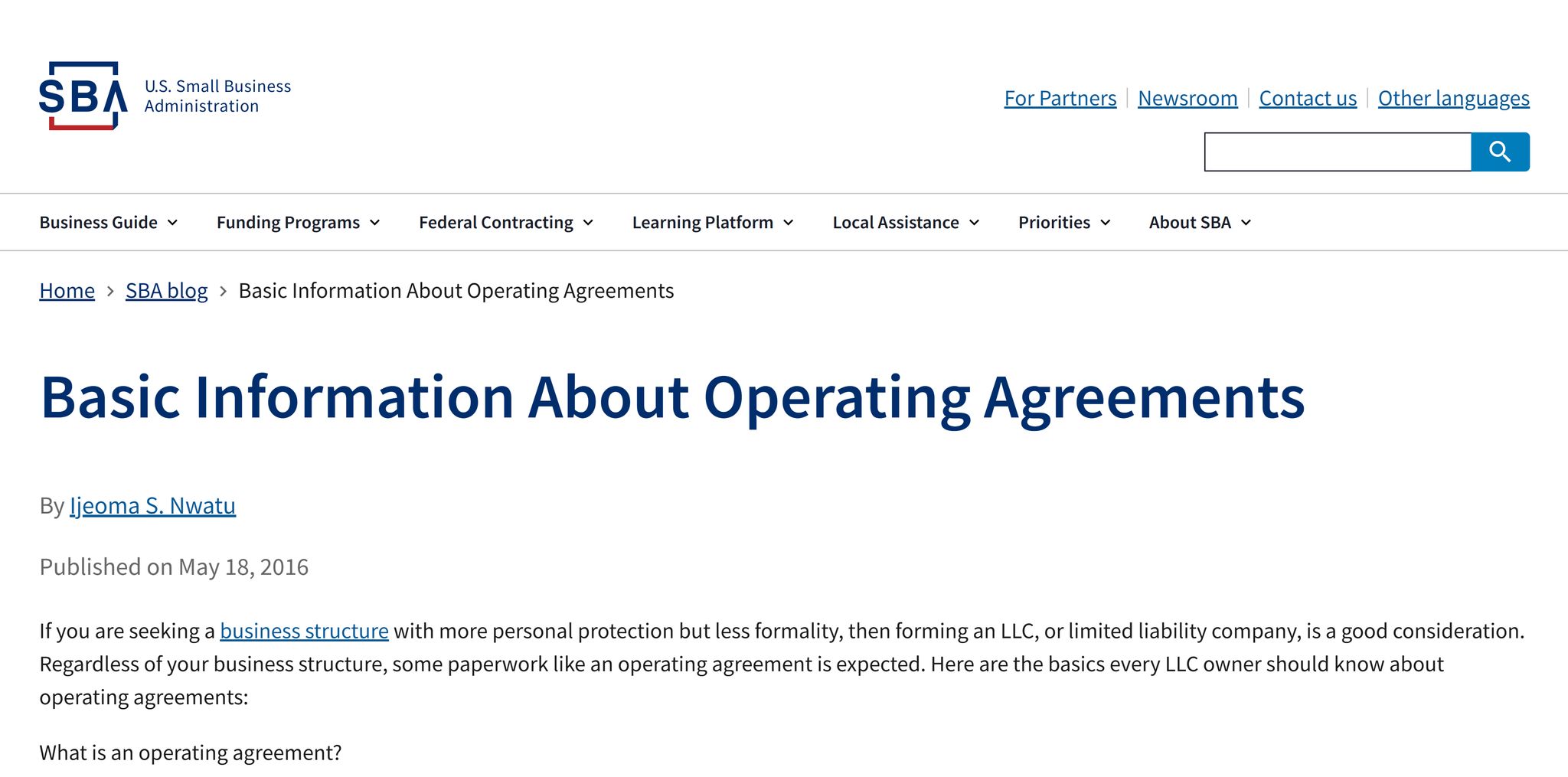 all business administration information about operating agreements