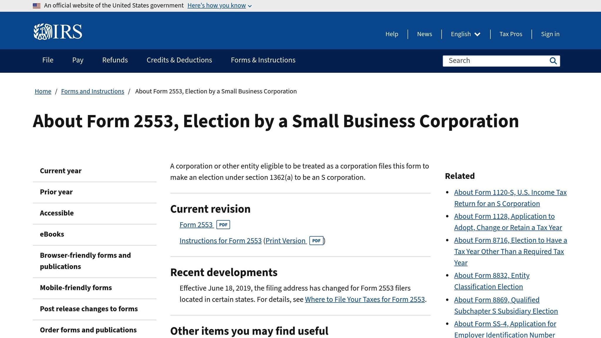IRS form 2553