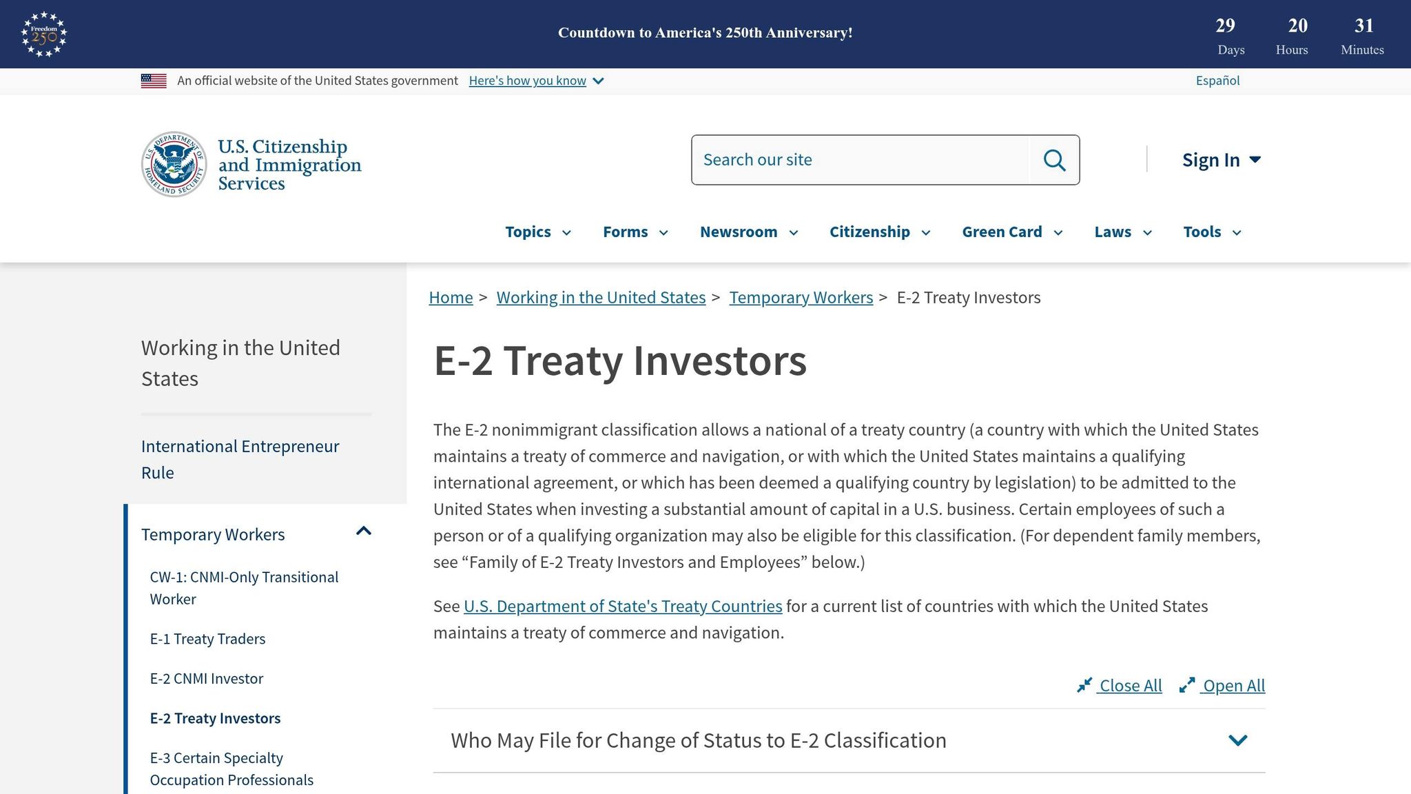 US citizenship and E-2 treaty investors