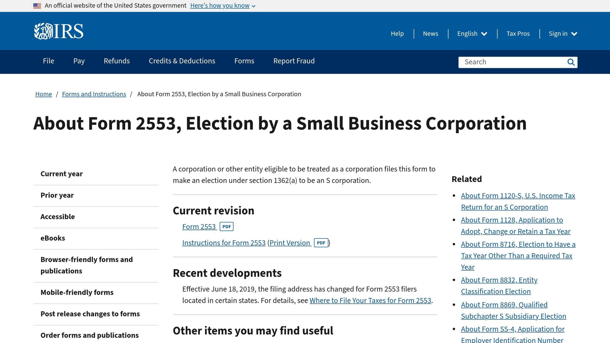 IRS form 2553