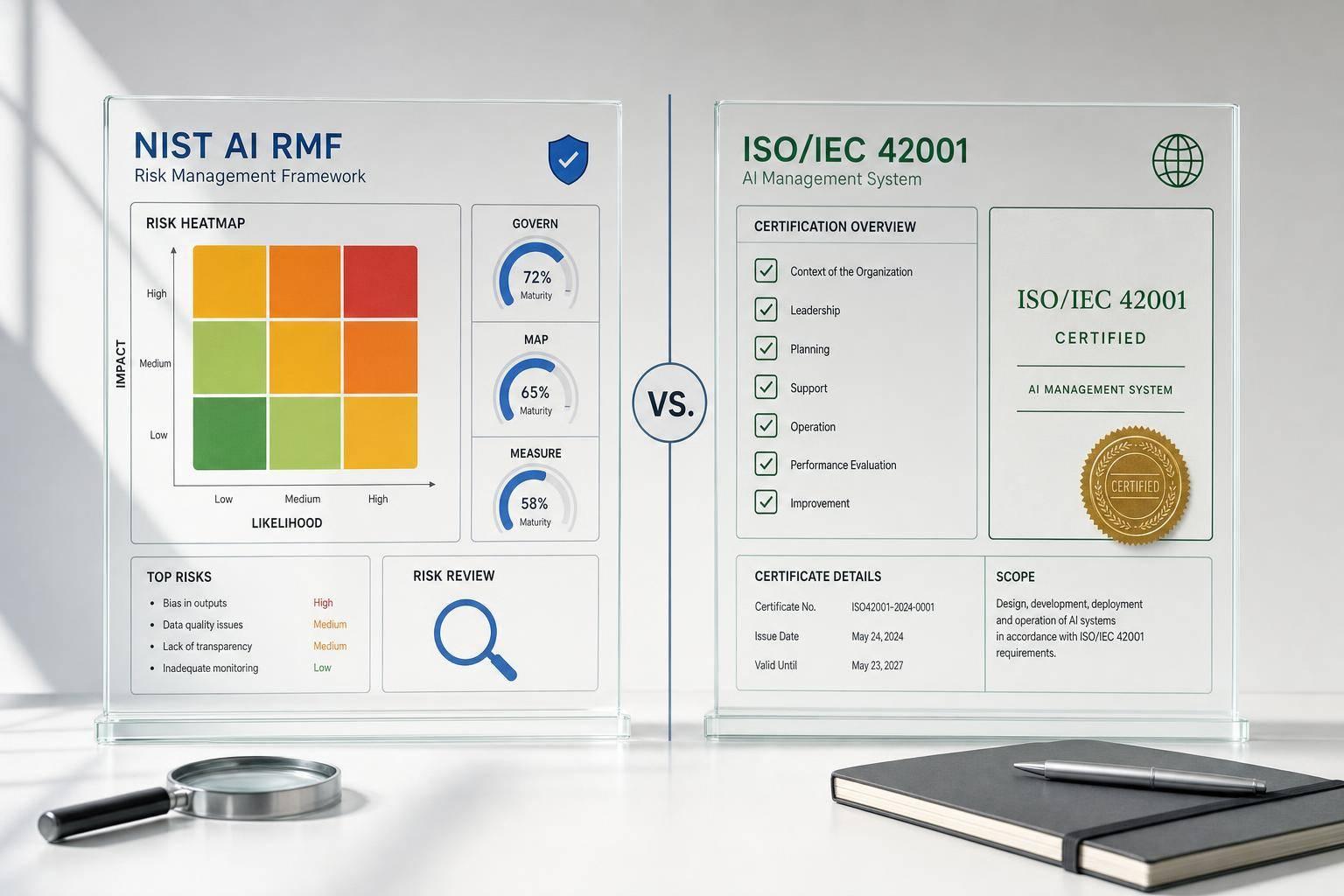 Thumbnail for: NIST AI RMF vs ISO 42001 for AI Audits