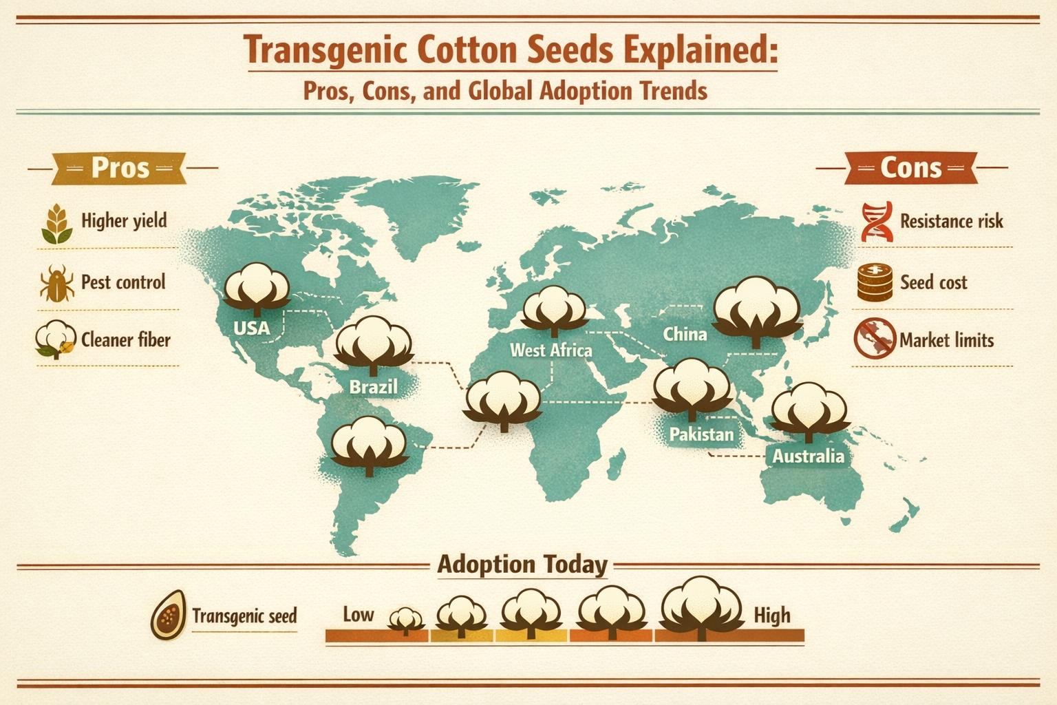 Thumbnail for: Transgenic Cotton Seeds Explained: Pros, Cons, and Global Adoption Trends