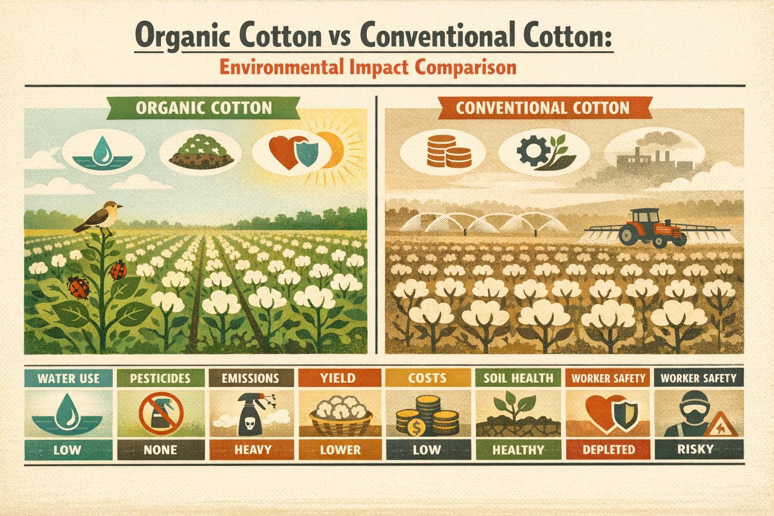 Thumbnail for: Organic Cotton vs Conventional Cotton: Environmental Impact Comparison