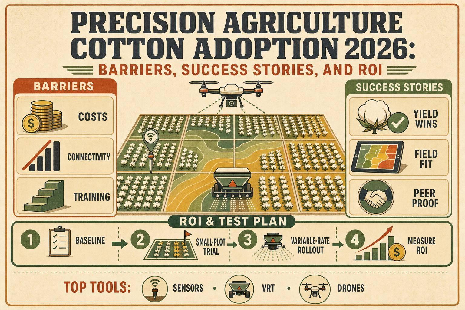 Thumbnail for: Precision Agriculture Cotton Adoption 2026: Barriers, Success Stories, and ROI