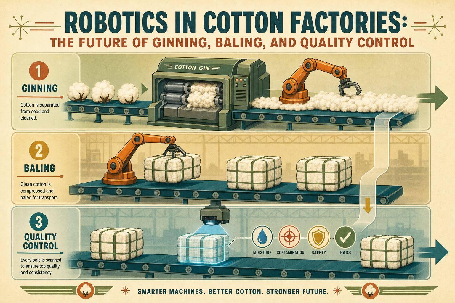Thumbnail for: Robotics in Cotton Factories: The Future of Ginning, Baling, and Quality Control