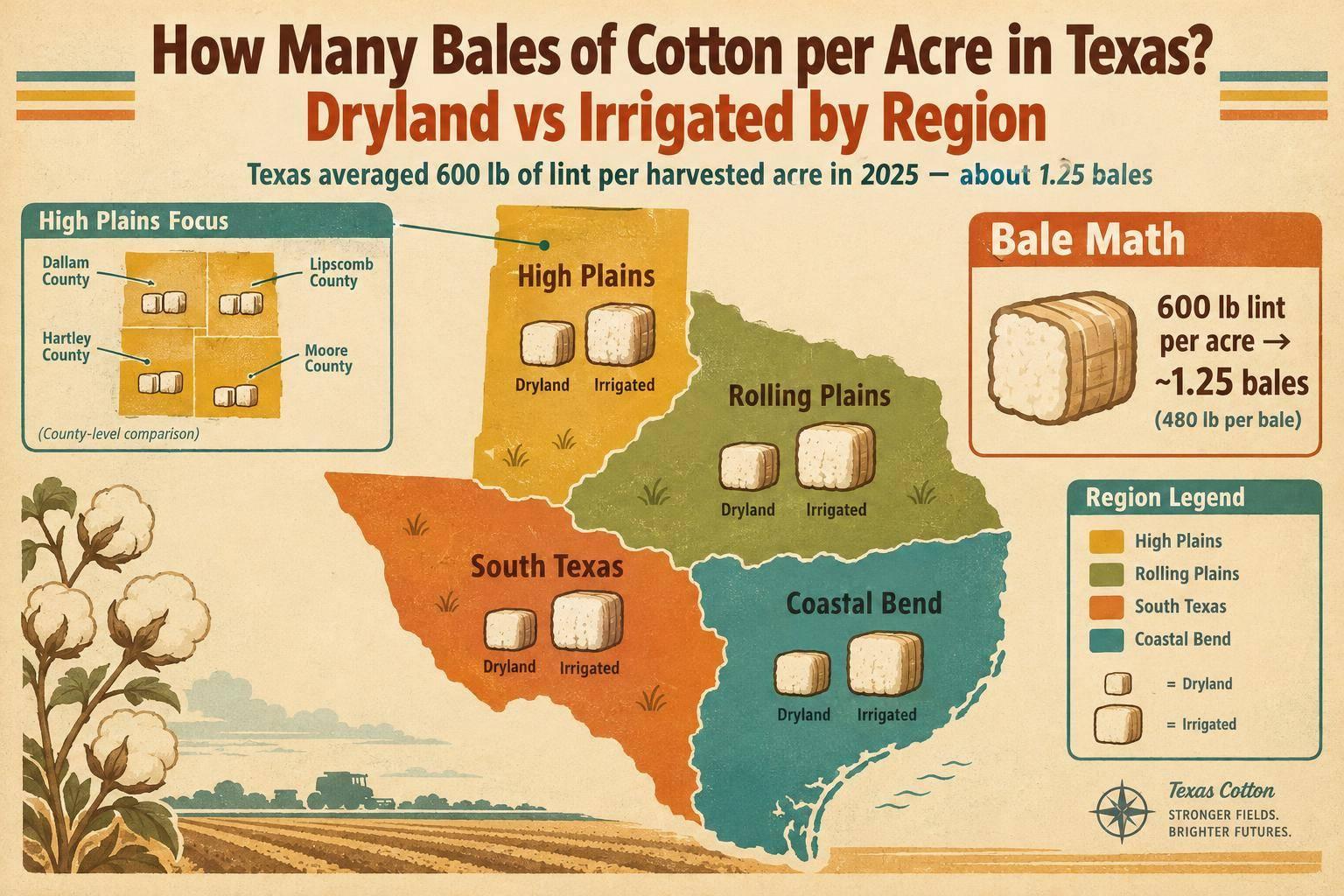 Thumbnail for: How Many Bales of Cotton per Acre in Texas? Dryland vs Irrigated by Region