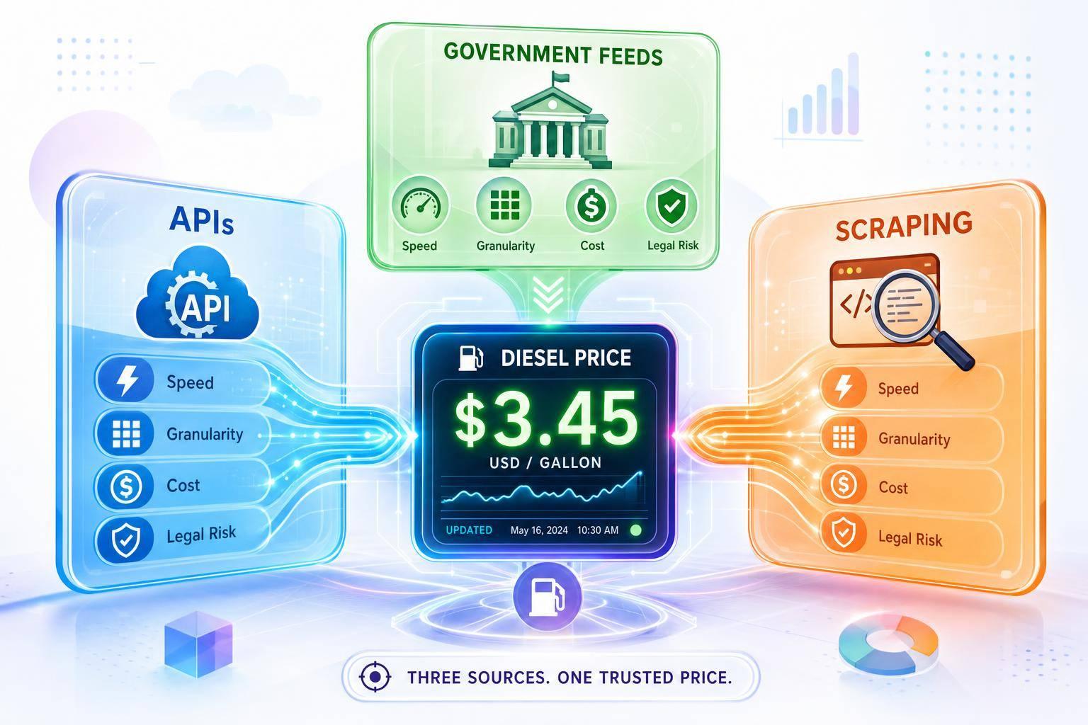 Diesel Price Data Sources Compared: APIs, Government Feeds, and Scraping