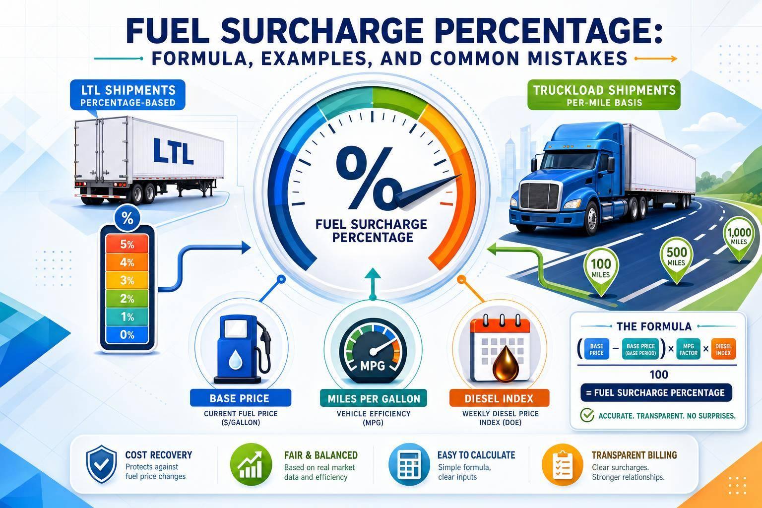 Fuel Surcharge Percentage: Formula, Examples, and Common Mistakes