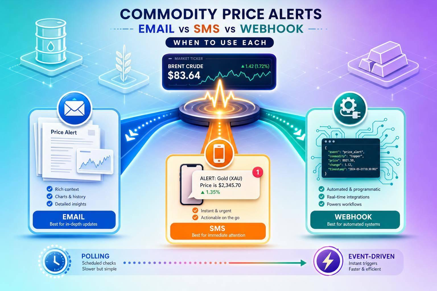 Commodity Price Alerts: Email vs SMS vs Webhook (When to Use Each)