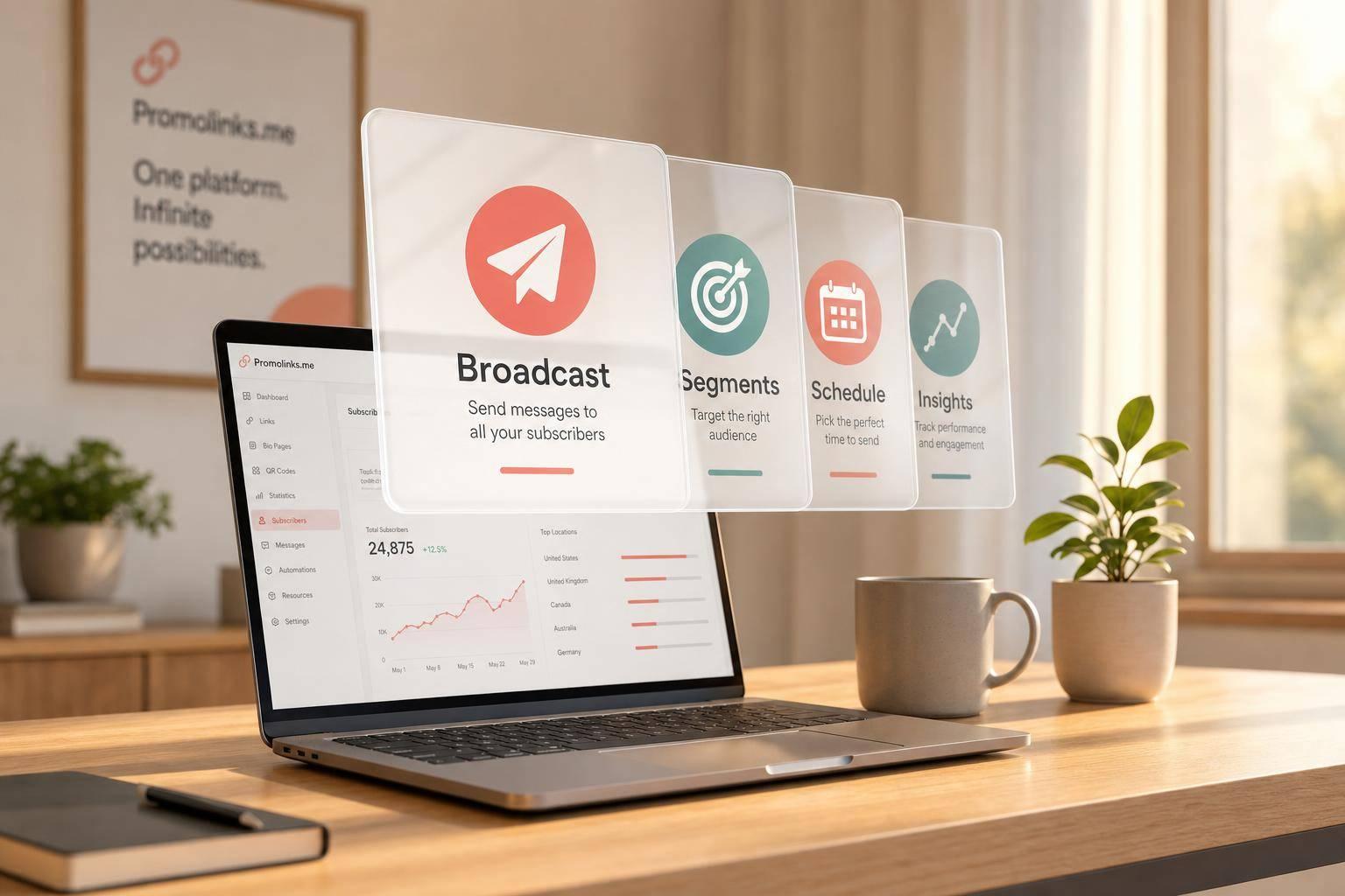Broadcasting messages to all your subscribers from the Promolinks.me platform