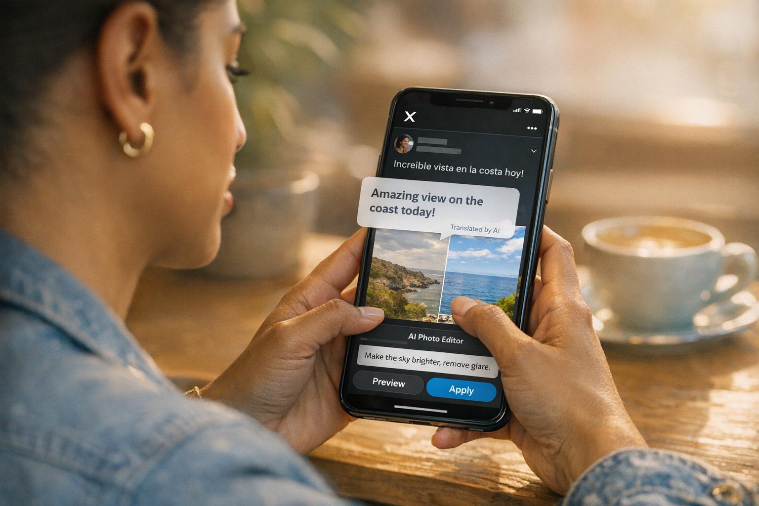 Thumbnail for: Social platform X introduces automatic translation and advanced photo editing features