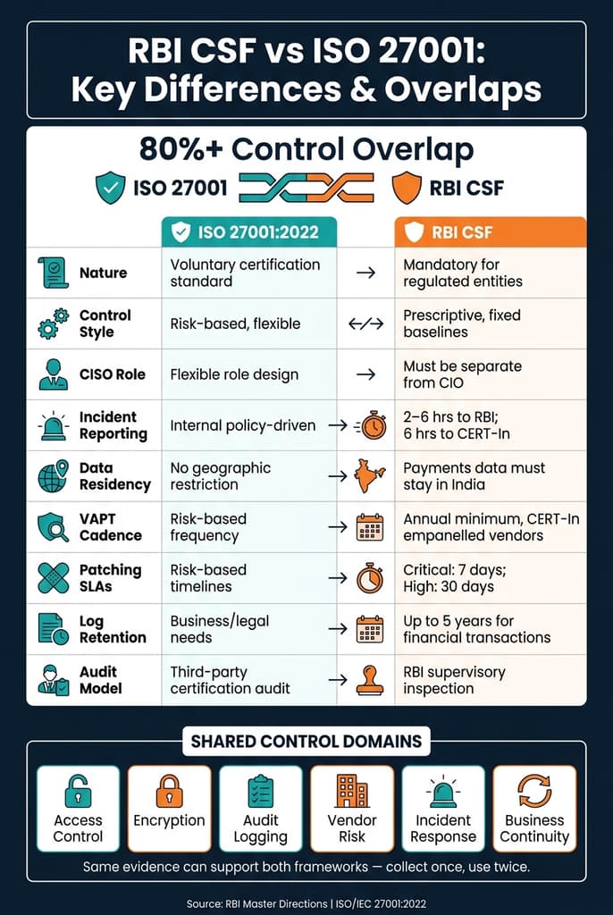 RBI CSF vs ISO 27001: Key Differences and Overlaps at a Glance