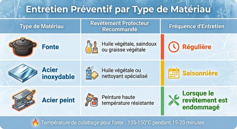Guide d'entretien des braseros en hiver : matériaux et fréquences recommandées