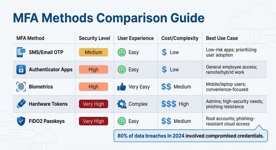MFA Methods Comparison: Security Levels, User Experience, and Best Use Cases