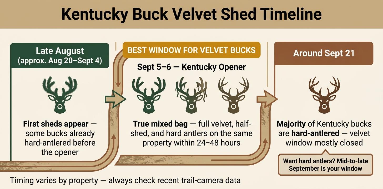 Kentucky Buck Velvet Shed Timeline: Late August to Late September