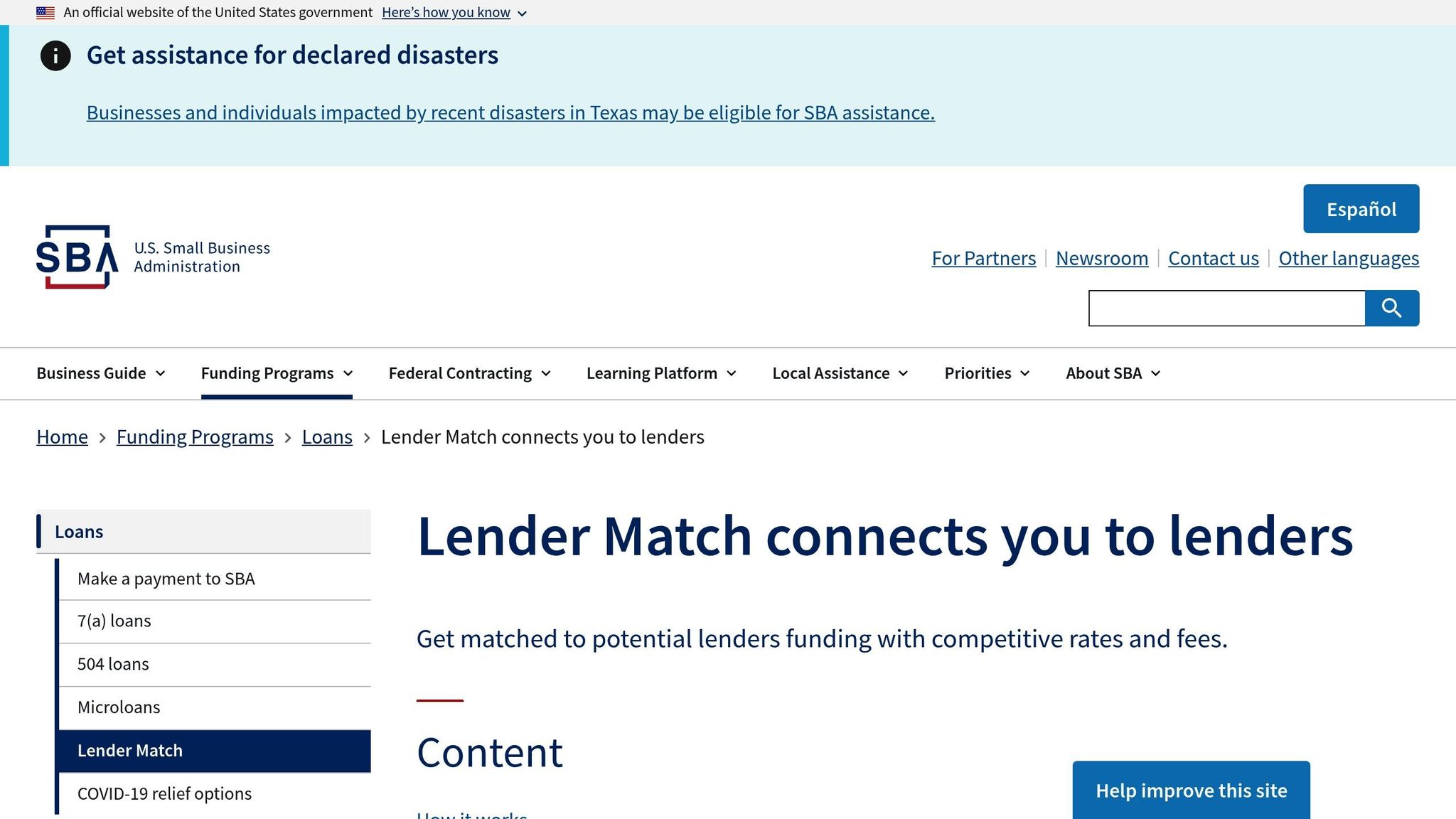 SBA Lender Match Tool