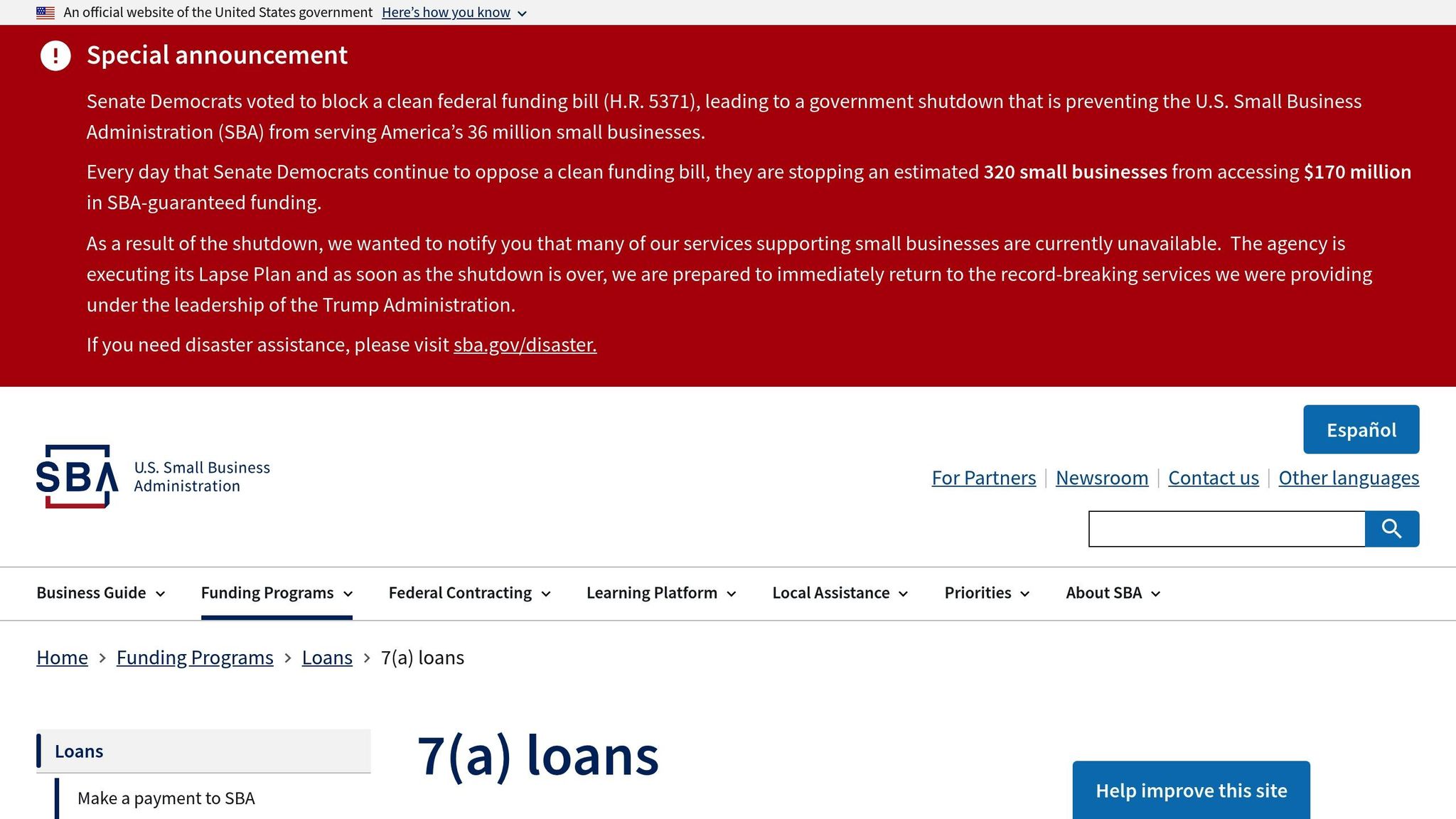 SBA 7(a) loan program