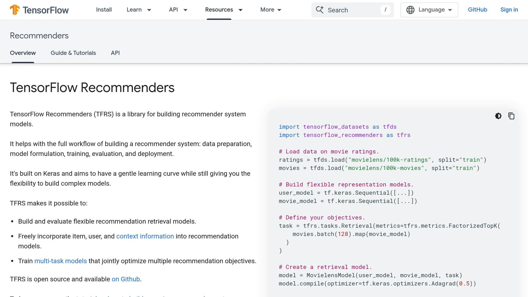 TensorFlow Recommenders