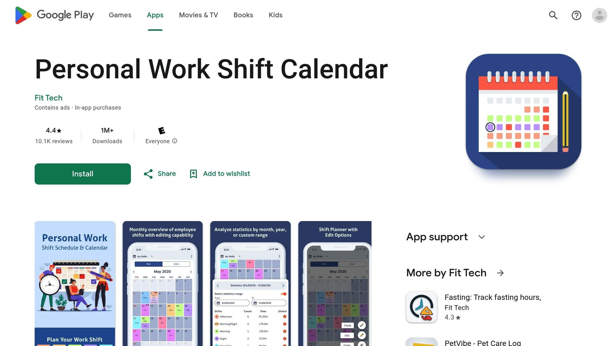 Personal Work Shift Calendar