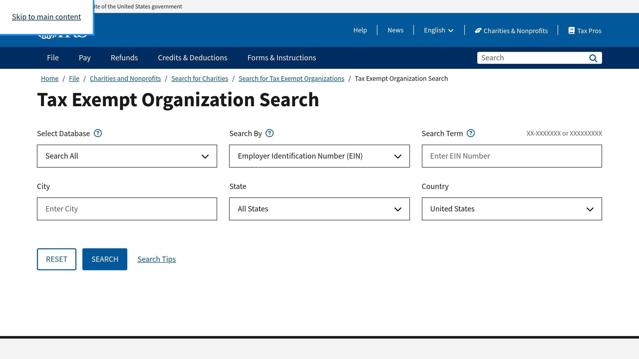 IRS Tax Exempt Organization Search