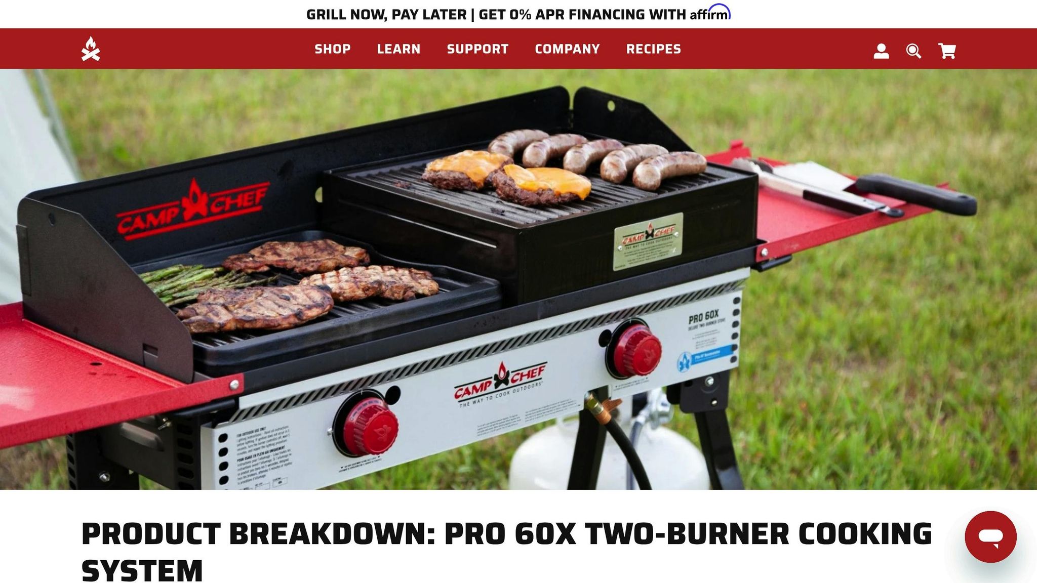 Camp Chef Pro 60X two-burner outdoor propane stove with 60,000 BTU cooking power