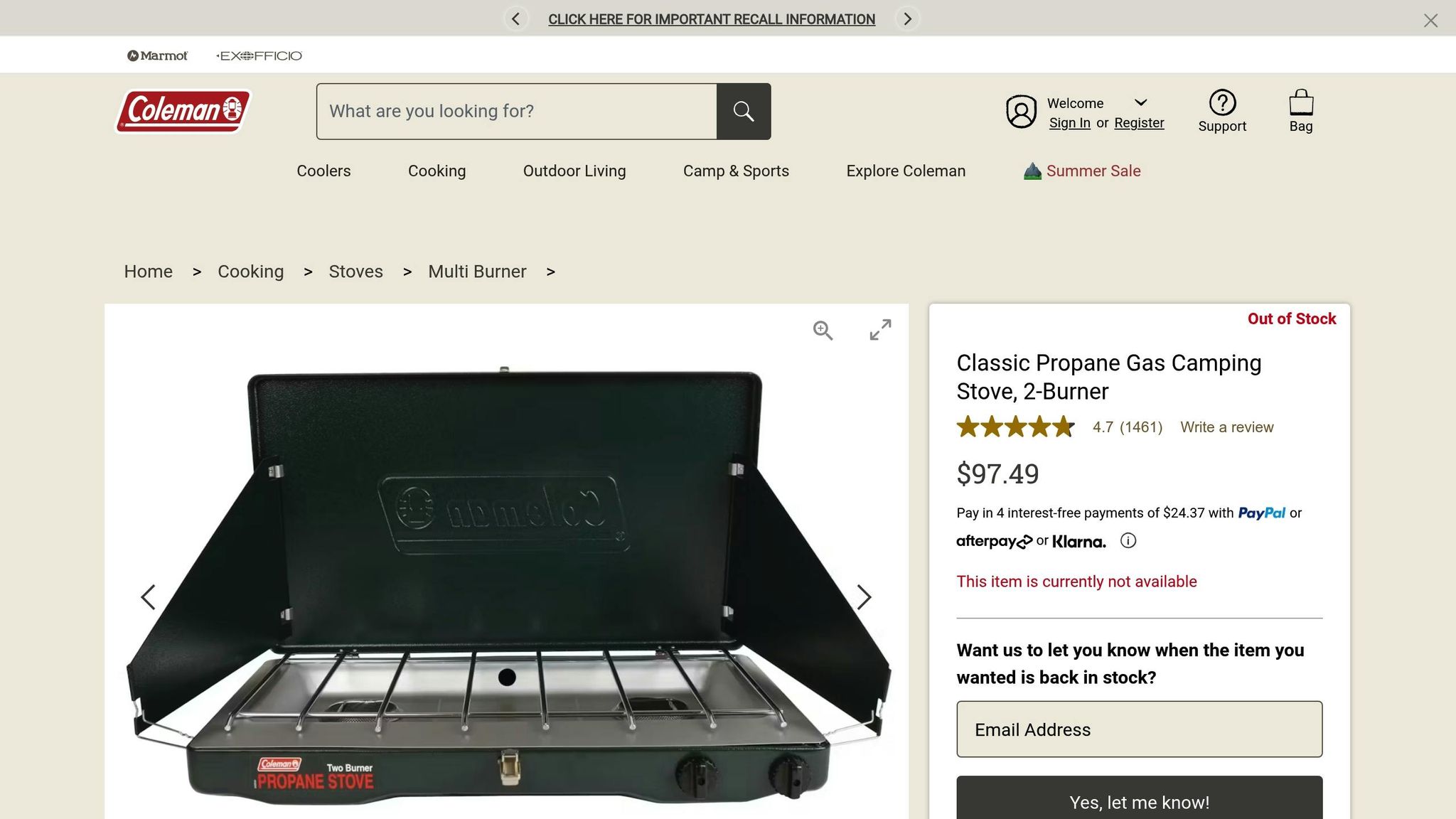 Coleman Classic portable two-burner propane camping stove compact and lightweight
