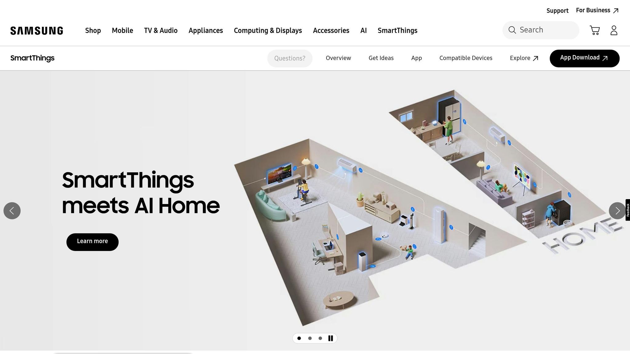 Samsung SmartThings hub paired with smart water devices for leak detection and flow monitoring