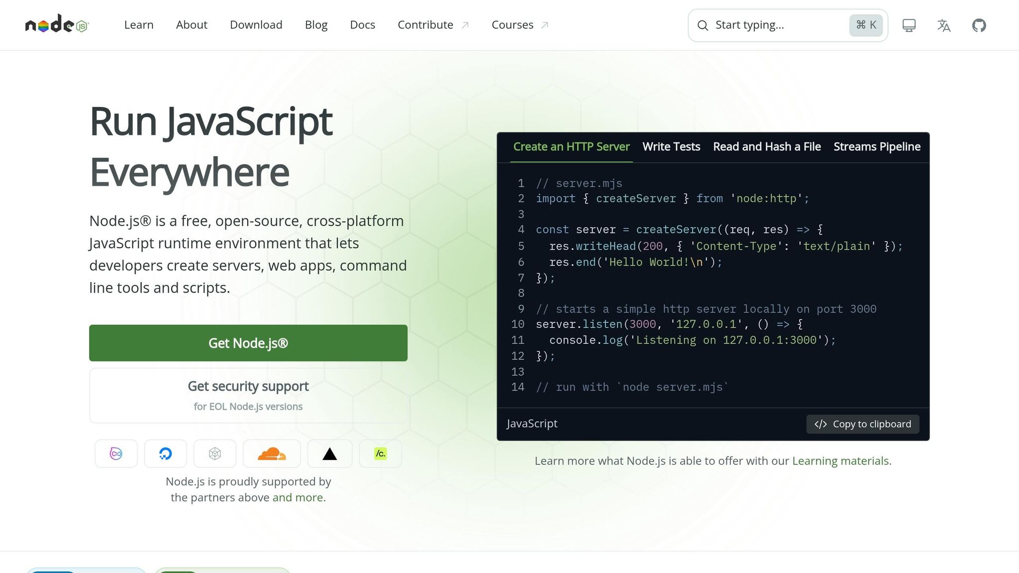 Node.js download page for Windows