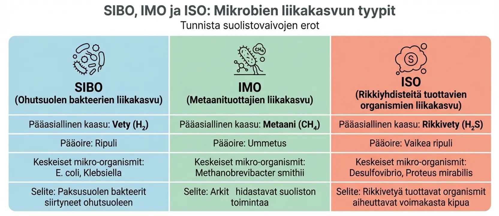 Mikrobien liikakasvua ohutsuolessa: SIBO, IMO ja ISO