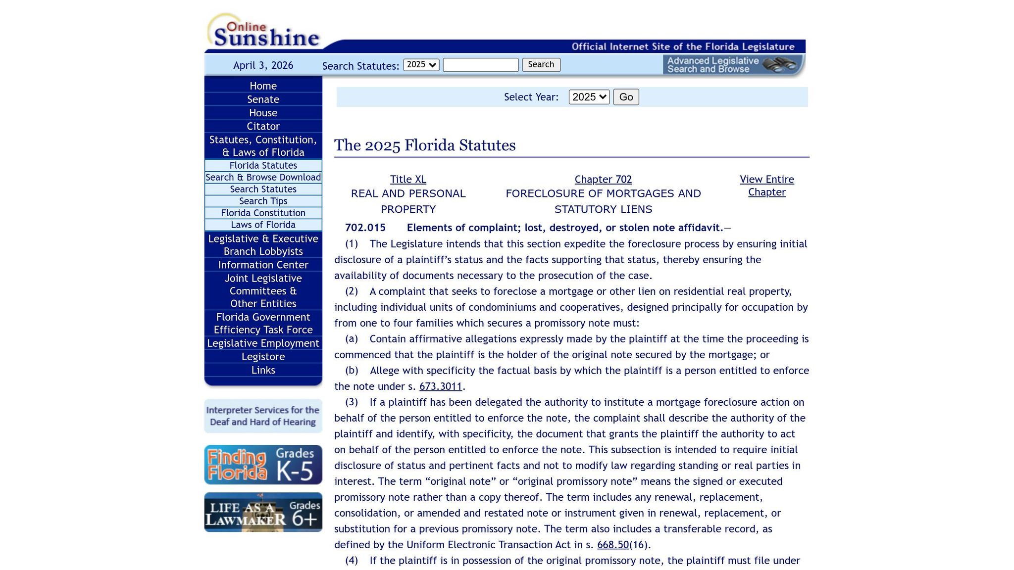 Florida Statute 702.015