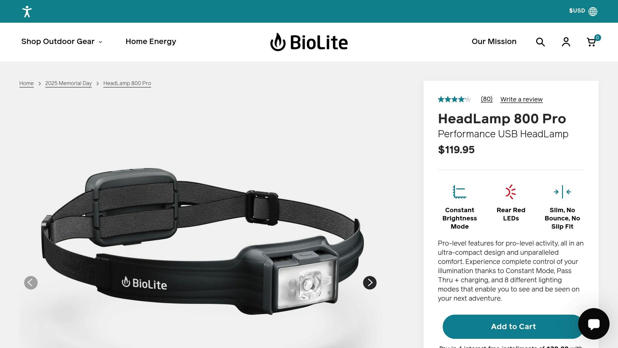 BioLite HeadLamp 800 Pro