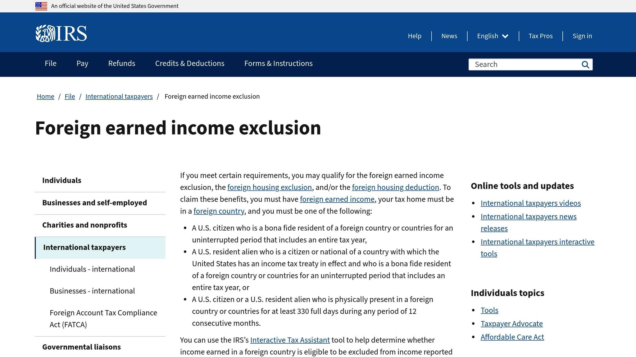 Foreign Earned Income Exclusion