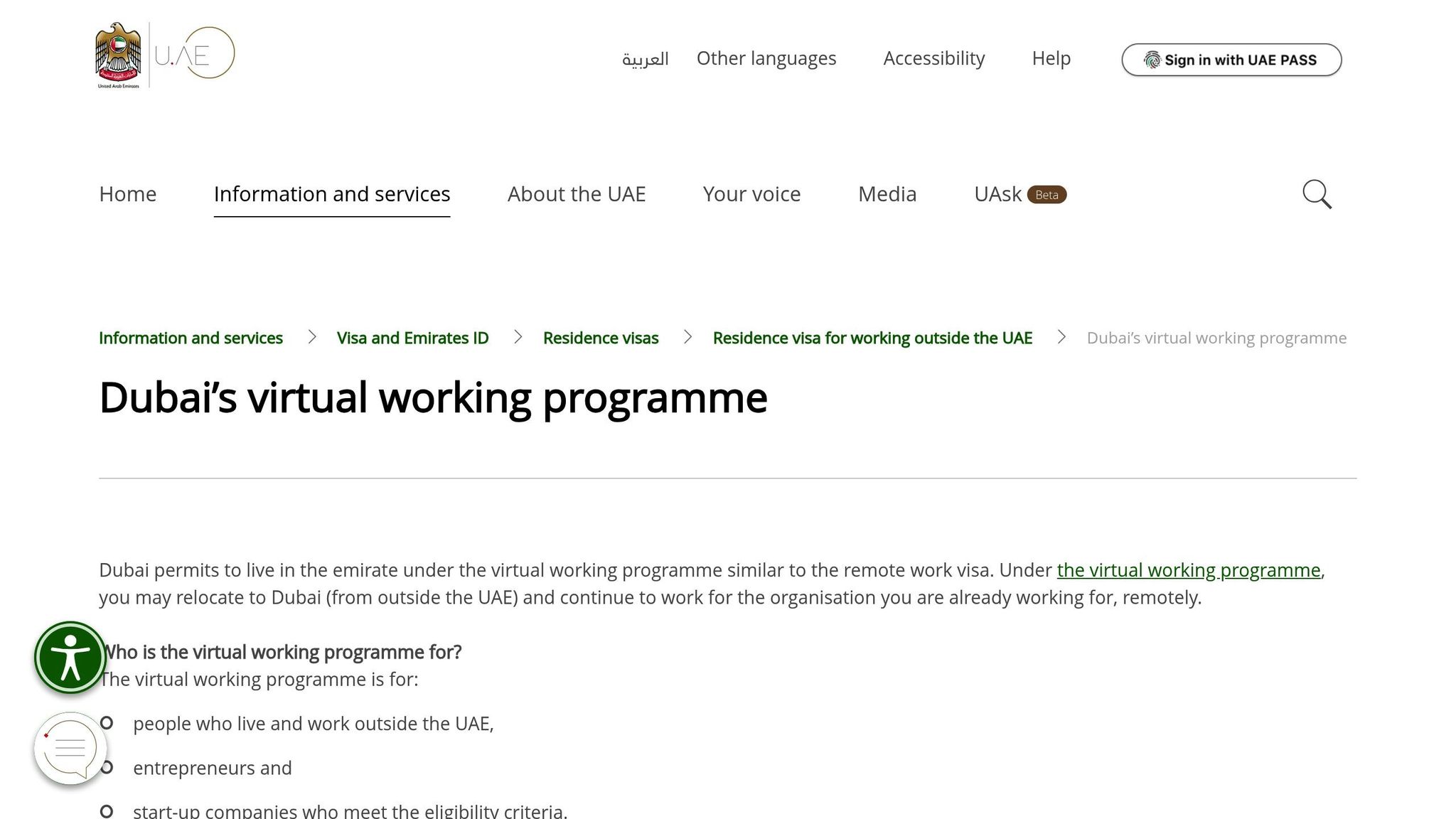 Dubai virtual working program