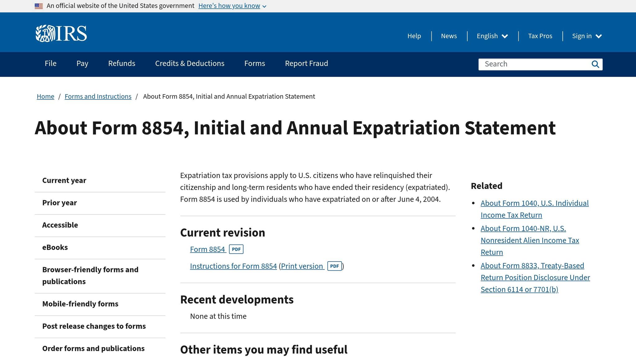 IRS Form 8854