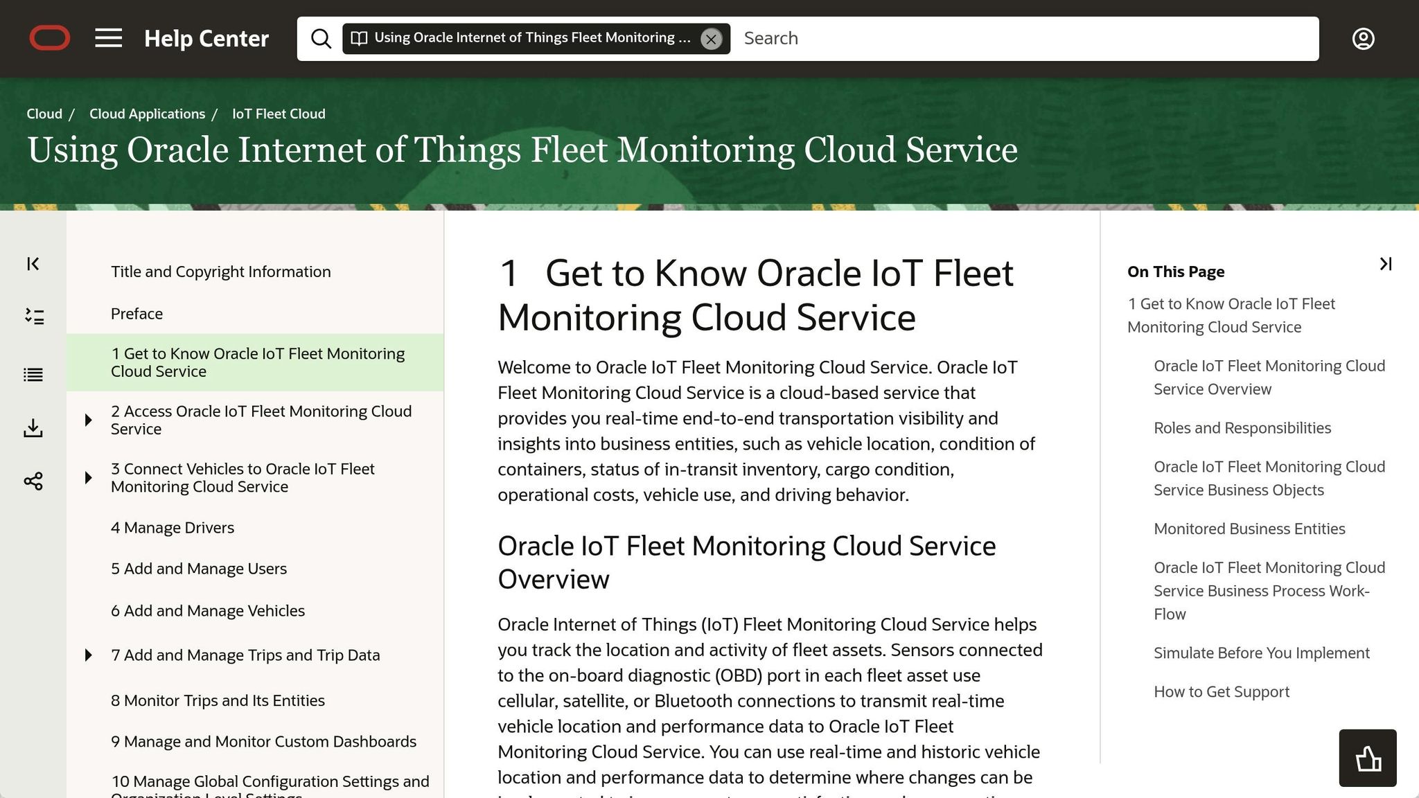 Oracle IoT Fleet Monitoring Cloud