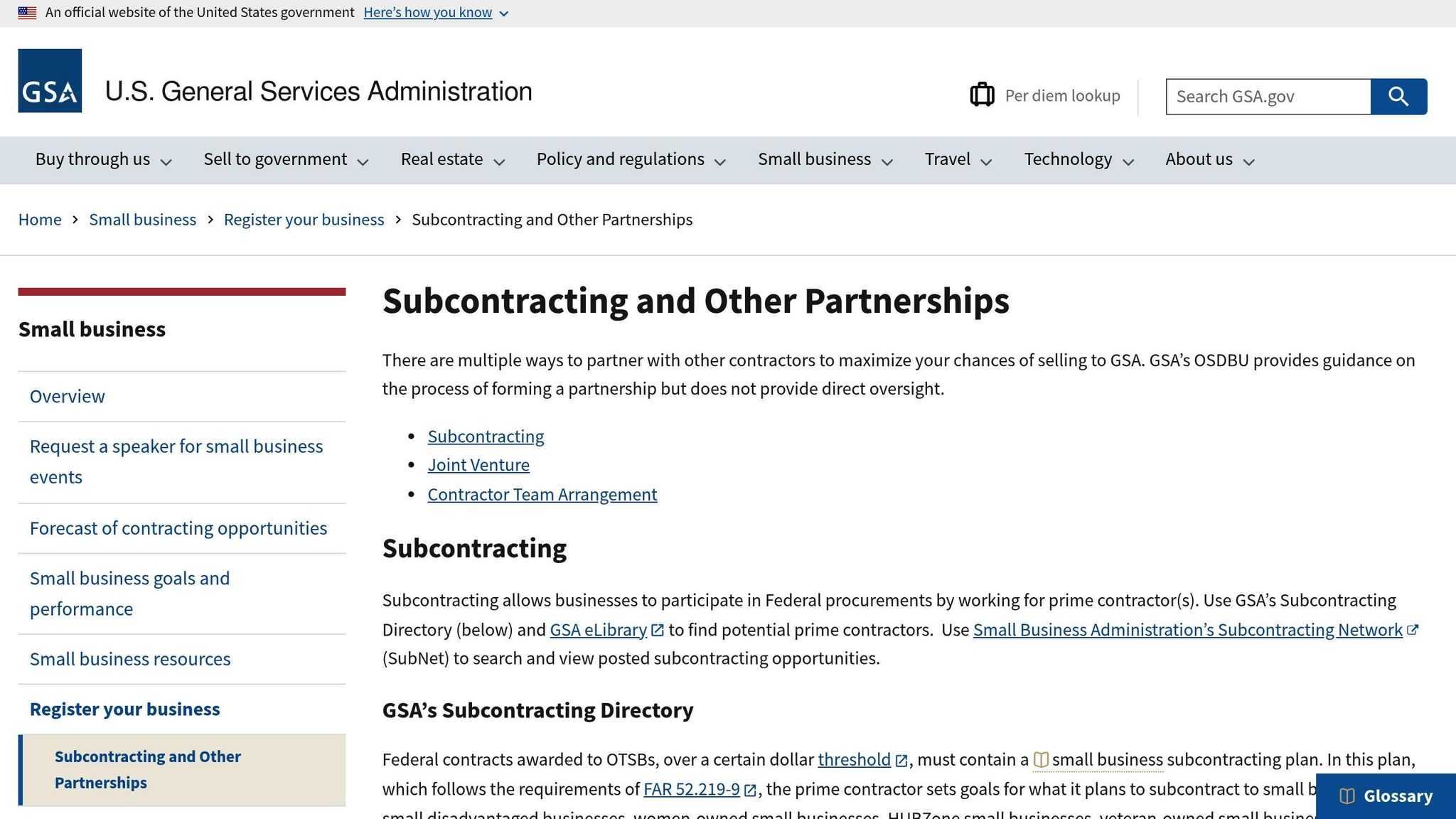 GSA Subcontracting Directory